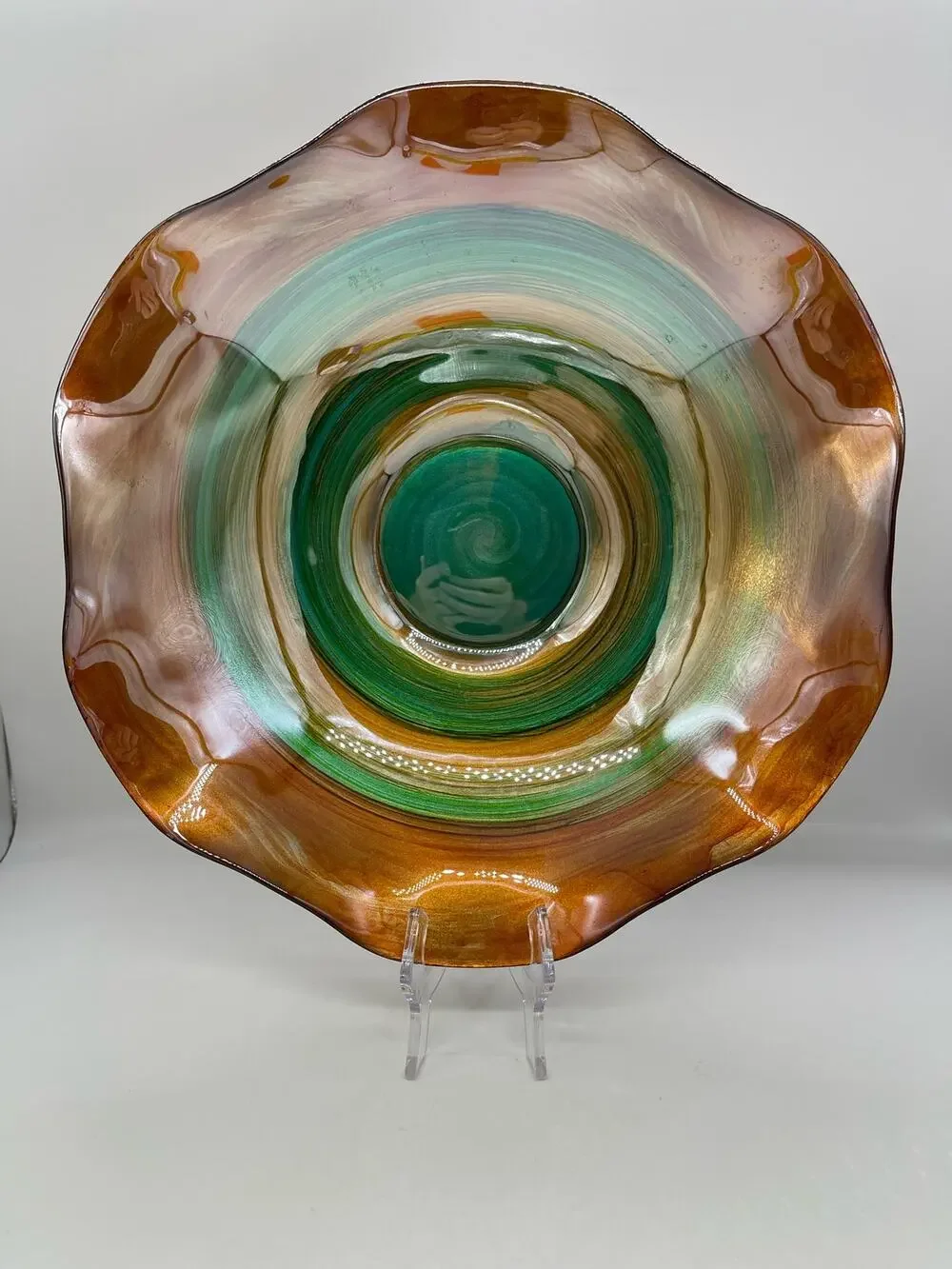 Quadrifoglio Glass Swirl Ruffle Edge Bowl 13 1/2” Italy